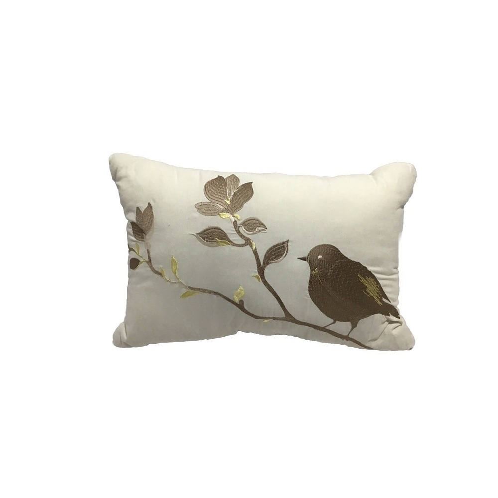 Madison Park Essentials Decorative White Pillow With Bird Appliqué In Gold 18X11